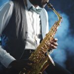 Portrait of a jazzman playing a saxophone