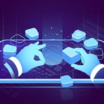 Holographic display isometric neon, digital futuristic technology, user interface development design, building mobile application, big data processing, cyber security isometric vector illustration