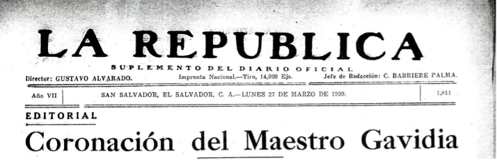 La "Coronación del Maestro Gavidia" al inicio del tercer período del martinato. 